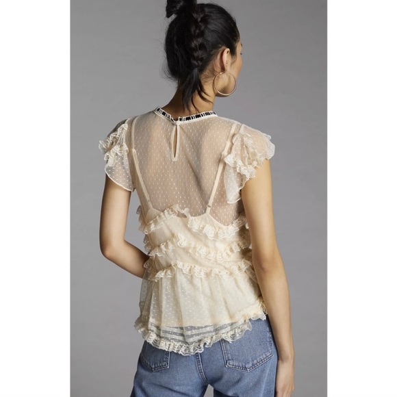 Forever That Girl Lacy Victorian Ruffled Tiered Sheer Blouse with Cami - Picture 3 of 11